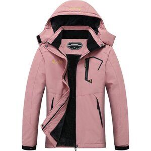 Women's Mountain Windbreaker Waterproof Pink Ski Snow Hooded Jacket Coat Winter